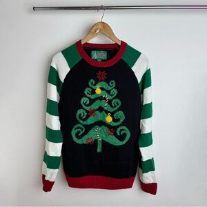 Ugly Christmas Sweater Mustache Tree - size M